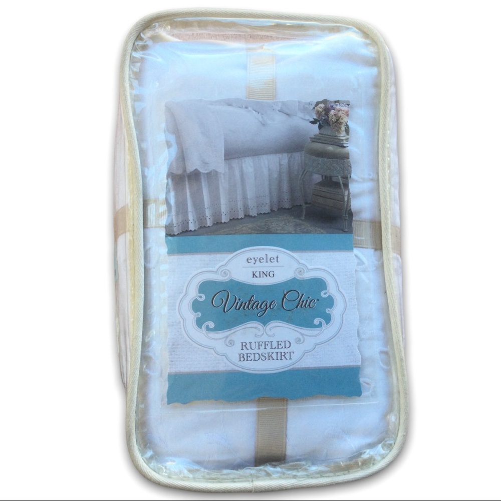 NEW White King Bed Skirt Eyelet Vintage Chic Ruffled Embroidered